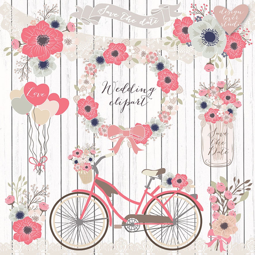 Premium VECTOR Rustic Wedding Clipart Bicycle Shabby Premium VECTOR Rustic Wedding Clipart Bicycle Shabby