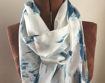 Indigo naturally dyed silk scarf