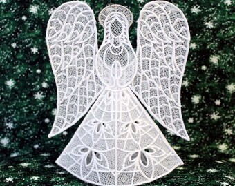 Heather Lace Angel Tree Topper With Silver Halo