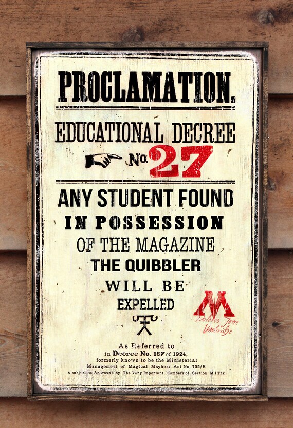 Vintage style wooden Harry Potter 'Educational Decree