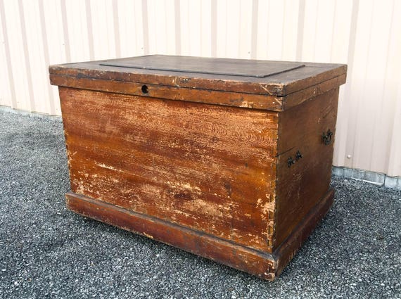 Huge Antique Map Storage Chest Wooden Trunk 6 Removable Tray Like this item? - Huge Antique Map Storage Chest Wooden Trunk 6 Removable Tray