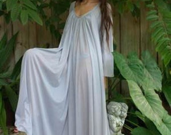 Peasant Sleeve Nightgown Long Sleeve Full Swing Gray Nylon Jane Austen Sleepwear Lingerie Honeymoon