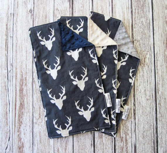3 Deer Baby Burp Cloths with Minky Backs Buck Forest Twilight