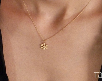 Frozen Necklace, Gold Frozen Necklace, Winter Style, Snowflake Pendant, Gold Snowflake, 14k Solid Gold, Winter Style, Snow Pendant