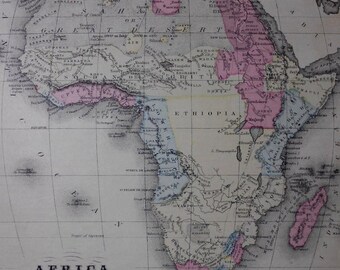 1876 Africa Map: Sahara, Ethiopia, Soudan, Cape Colony, Guinea, Hottentot etc. Antique, Engraved Original. McNally.