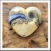 Handmade Lampwork 28mm Ivory Glass Heart Bead with Fine Silver Droplets – Rio Heart in blue, grey or violet, Copperstone