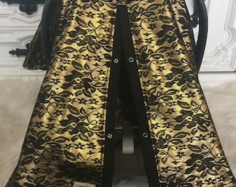 Black and Gold Lace car seat canopy / Car seat cover / car seat canopy / carseat cover / carseat canopy