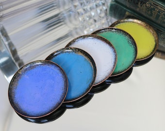 Vintage Enamel Coated Coasters, Set of 5 / Made of Copper, Enamel Coated / Mid Century Bar Cart Accessories