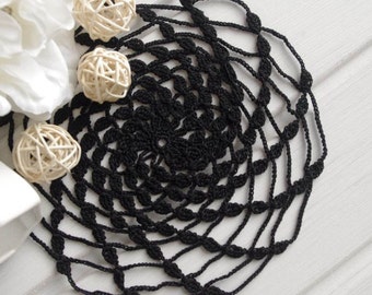 Black crochet doily Small lace doilies Cotton centerpiece crochet coaster Mill motif 303