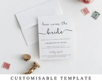 DIY Bridal Shower Invite PDF, Print At Home Bridal Party Invitation Template, Printable Bachelorette Hen Party InvitationTemplate, The One