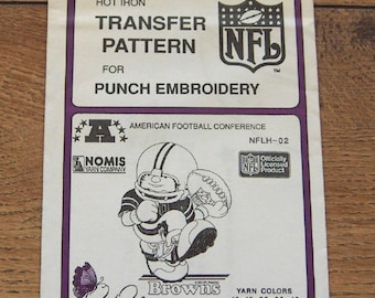Vintage 80s pretty punch embroidery transfer pattern NFLH-02 Browns NFL pkg sealed nip unused