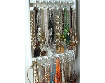 ON SALE Elegant Necklace Holder, Hangs 30 - 120 Necklaces, "Choose Your Stain", Oak Hardwood, Wood Jewelry Organizer Display, Wall Mounted
