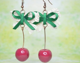 Dark Red Cherry Earrings