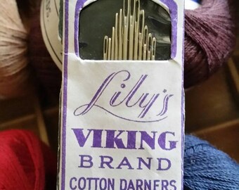 Lily, Darning Cotton, (12) Spools, (1) Needles, Vintage Lot, Excellent Quality, NOS, Notions, Lily Cotton, Sewing Room, Farmhouse Display.