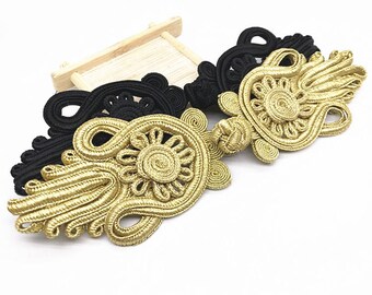 4 Pcs 7.87*2.36 Inches DIY Handmade Black/Gold Flower Chinese Cheongsam Frog Buttons For Tang Suits