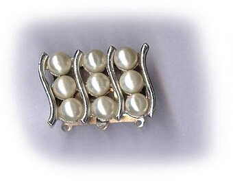 vintage clasp faux pearl clasp bridal clasp three strand, signed LaMarquise