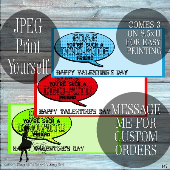 Dinosaur Valentine DIY printable, DINO-MITE Valentine Card-147