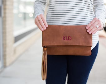 Monogrammed Clutch | Fold Over Clutch | Crossbody | Vegan Leather | Bridesmaid Gift | Charlotte | Mother's Day Gifts