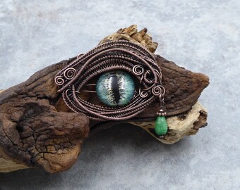 Green Dragon Eye Pendant, Copper Eye Necklace, Gothic Eye Necklace, Eye Amulet Necklace, Dragon Jewelry