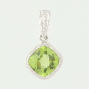Peridot Solitaire Pendant- 14k White Gold Bezel Set August Birthstone 1.06ct N2455