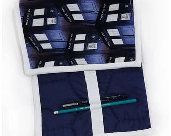 Quilted Pencil Case - Tardis/Navy