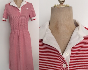 1970's Red Striped Avon Shirtwaist Dress Size Small Medium by Maeberry Vintage