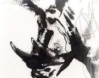Martinefa's Original watercolor and Ink "Rhino"