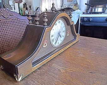 Vintage Lanshire Self Starting Electric Tambour Mantel Military Clock