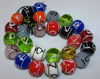 Lampwork Multicolor Round Beads 1 - 16" Strand