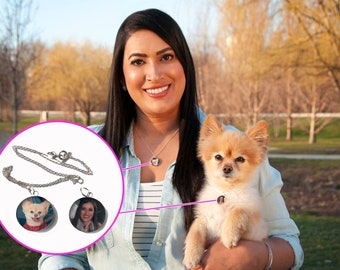 Custom sterling silver pet photo necklace and pet tag charm