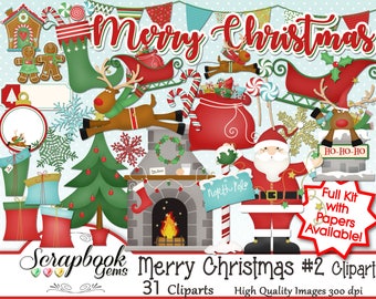 MERRY CHRISTMAS SET #2 Clipart, 31 png Clipart files Instant Download winter christmas tree gift santa gingerbread fireplace sleigh reindeer