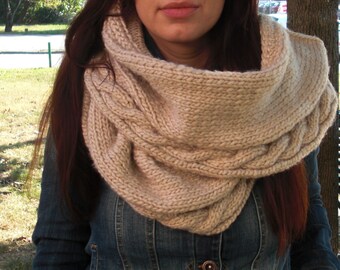 Knit scarf Cable knit scarf hand knit scarf chunky knit scarf beige scarf