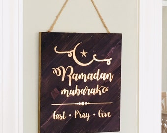 ramadan mubarak wood sign