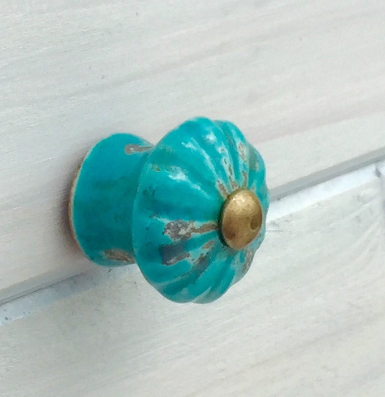 Rustic Turquoise Knob Farmhouse Knob Dresser Knob