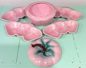 Vintage Belmar of California Strawberry Serving Dishes & Strawberry Lidded Jar Set #310, Strawberry Dish,Strawberry Serving Dish, Cookie Jar