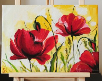 Original oil painting, poppy, Poppies oil painting
