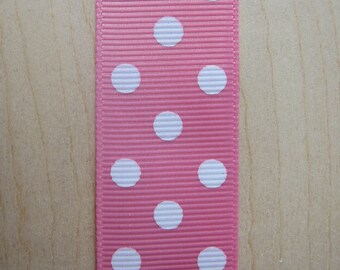 5 yards Bubble Gum Pink Polka Dot Grosgrain Ribbon 1 inch