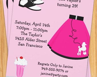 50's Poodle Skirt Party Invitation