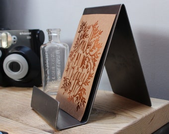 Industrial Luxe Book Stand + Tablet/iPad Stand, Metal Tablet Holder, Study Book Holder, Book Display Stand, Recipe Cookbook Stand, Geek Chic