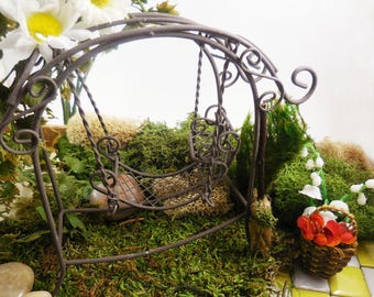 Fairy Swing, Miniature Swing, Mini Metal Swing, Miniature Furniture for Fairy Gardens, Terrariums, Miniature Gardens, and Rustic Home Decor