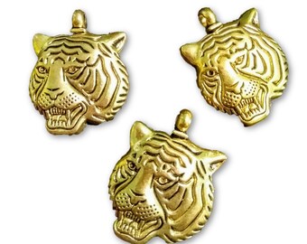3 Large Gold Tiger Pendants LSU Brass Jewelry Focal Supplies