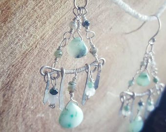 Peruvian Blue Opal, Sterling silver, Chandelier Cloud Warrior Earrings