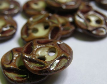 Small handmade textured burgundy marsala ceramic buttons