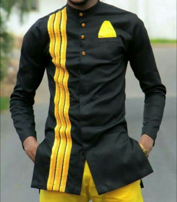 Ankara Men's Outfit African Mens Outfit Black and Yellow