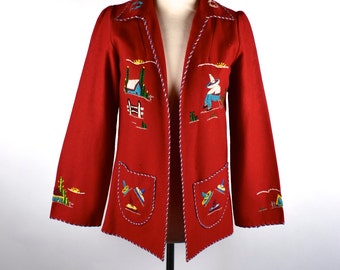 1950's Mexican Tourist Jacket by Lopez || Felted Wool Mexican Folk Jacket || Peasant Jacket