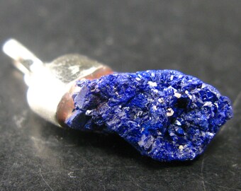 Azurite Crystal Sterling Silver Pendant - 1.3"
