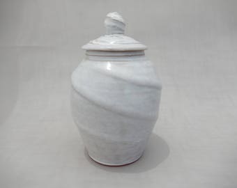 Lidded Jar - White Ceramic Urn - Handmade Earthenware Pottery