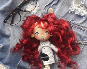 Red hair Doll. Soft Gift for stylish girl. Toy