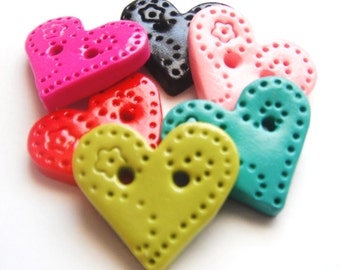 Sweet Hearts polymer clay buttons ( 5 )
