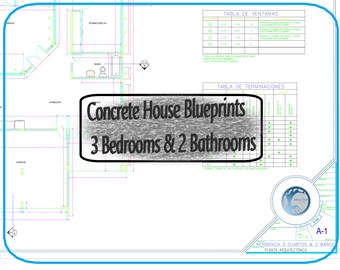 Casa de Concreto 3 Cuartos & 2 Baños (Set de Planos)
